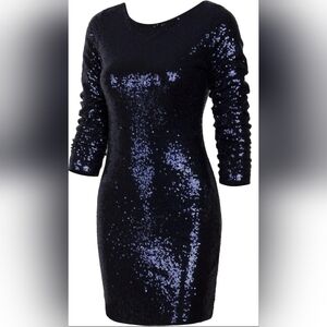 Women's Sparkle Glitzy Glam Sequin Long Sleeve Flapper Party Club Dress SMALL